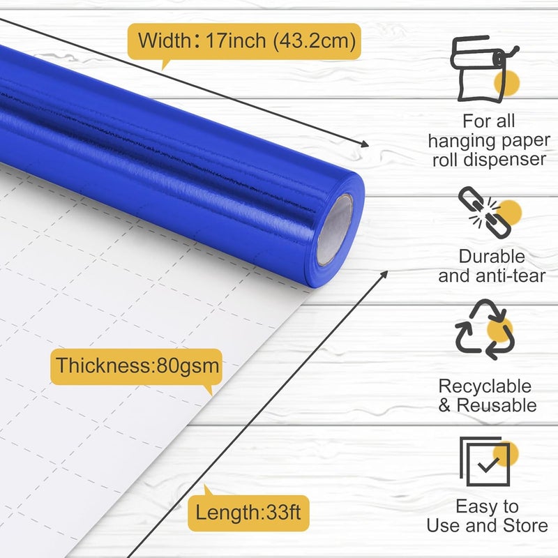 Donyang Blue Wrapping Paper, 17inch x 33ft Solid Color Metallic Lustre Paper, Blue Gift Wrapping Paper with Grid Cutting Lines Perfect for Birthday, Fathers Day, Gender Reveal Party, Christmas, Baby Shower - Image 3